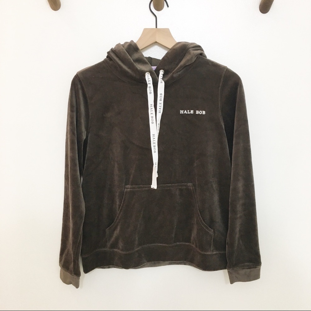 Hale Bob Brown Velour Pullover Hoodie Size Medium